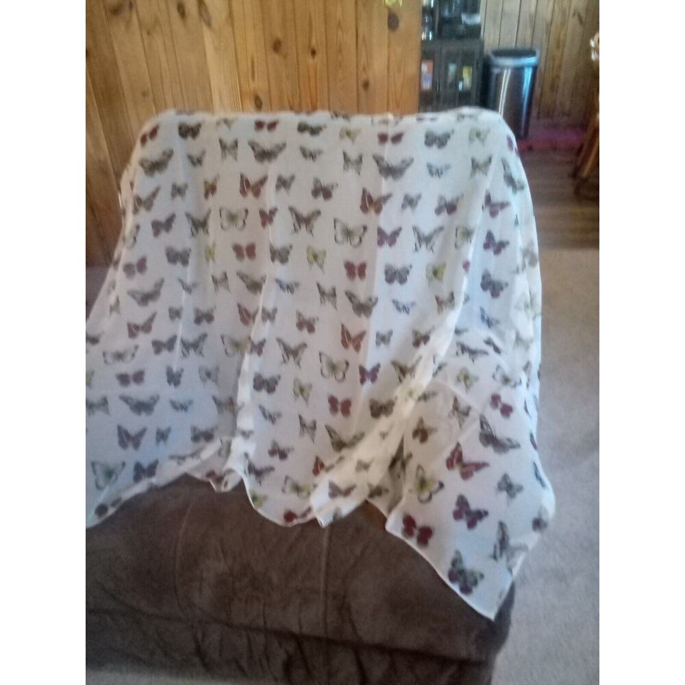 Butterfly Purple Ivory Sheer Polyester 44 x 60 Inch Pashmina Wrap Scarf